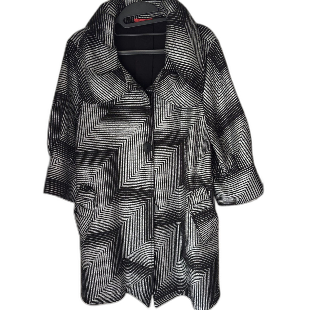 Saint Gil Paris Geometric Cocktail/Evening 3/4 Sleeve Jacket in Black and White